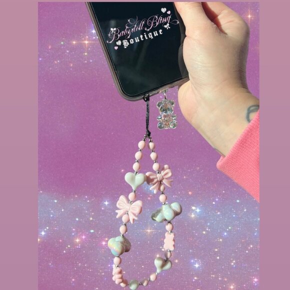 Phone Strap Lanyard β¨βοΈ Luxury cloud ribbons hearts beaded shiny luxe y2k kawaii - Picture 11 of 16